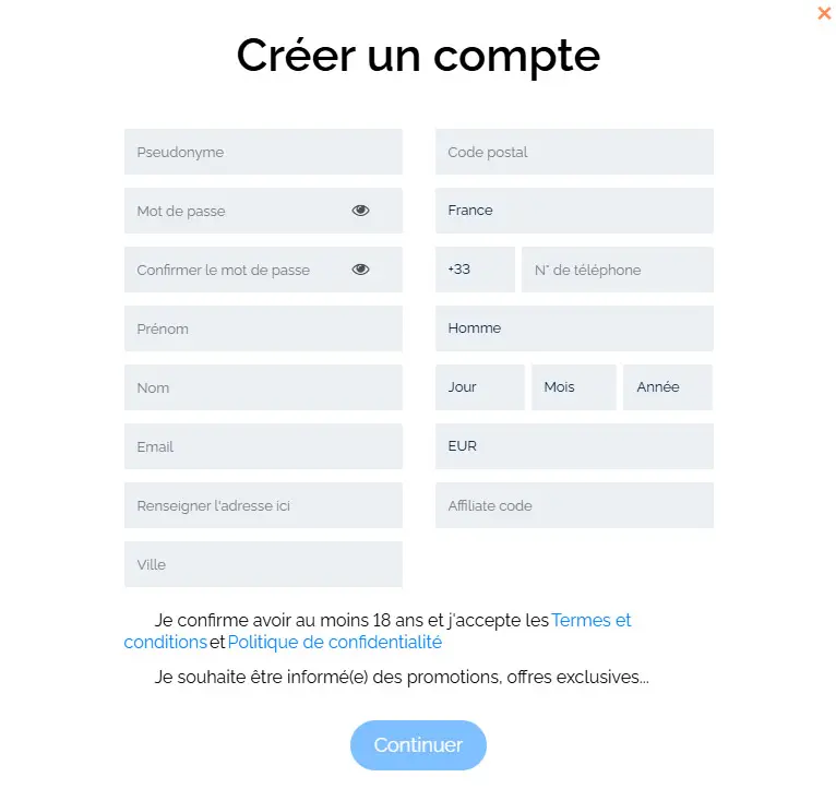 Play Million Casino registration process